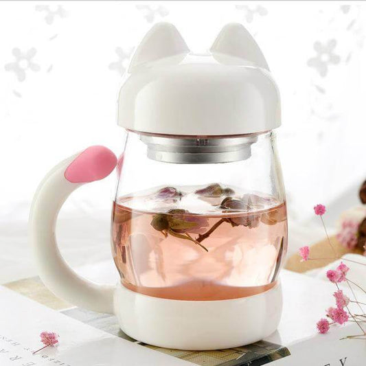 Cute Cat Glass Mug With Tea Filter - MaviGadget